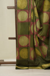 Olive Green Cotton Silk Saree with Maheshwari Border - SROGCSS1662