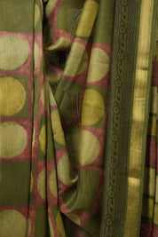 Olive Green Cotton Silk Saree with Maheshwari Border - SROGCSS1662