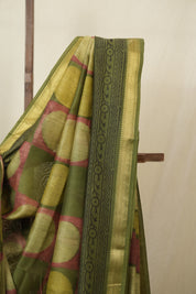 Olive Green Cotton Silk Saree with Maheshwari Border - SROGCSS1662