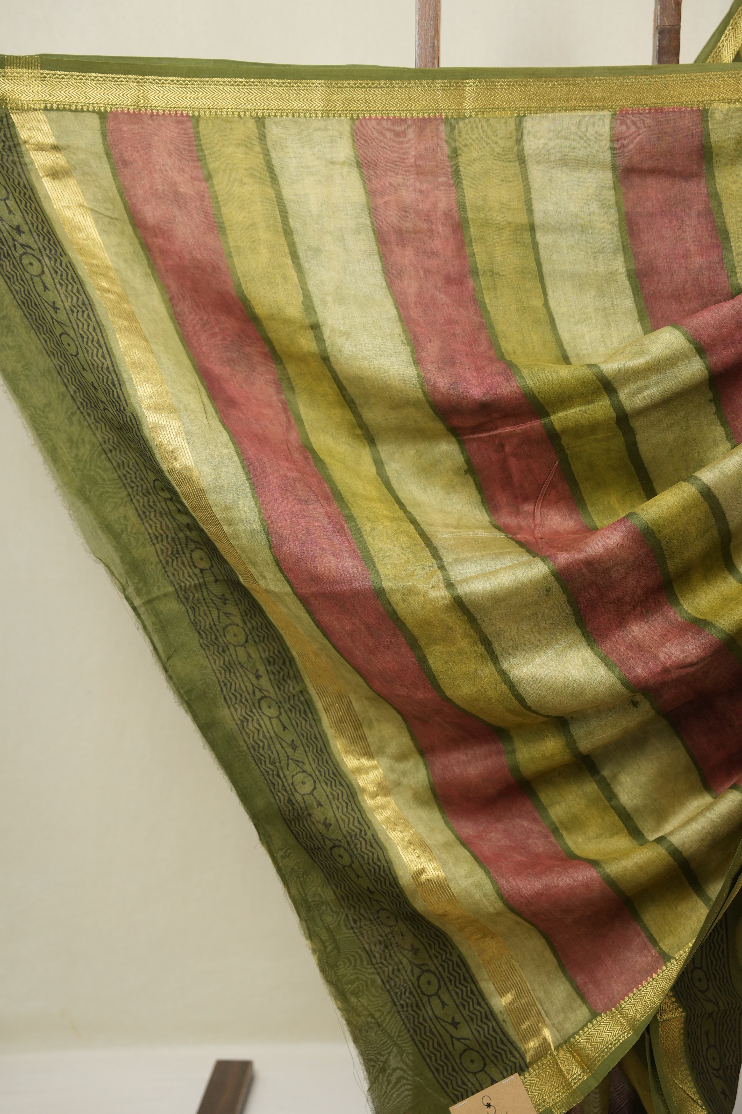 Olive Green Cotton Silk Saree with Maheshwari Border - SROGCSS1662