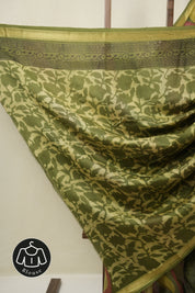 Olive Green Cotton Silk Saree with Maheshwari Border - SROGCSS1662