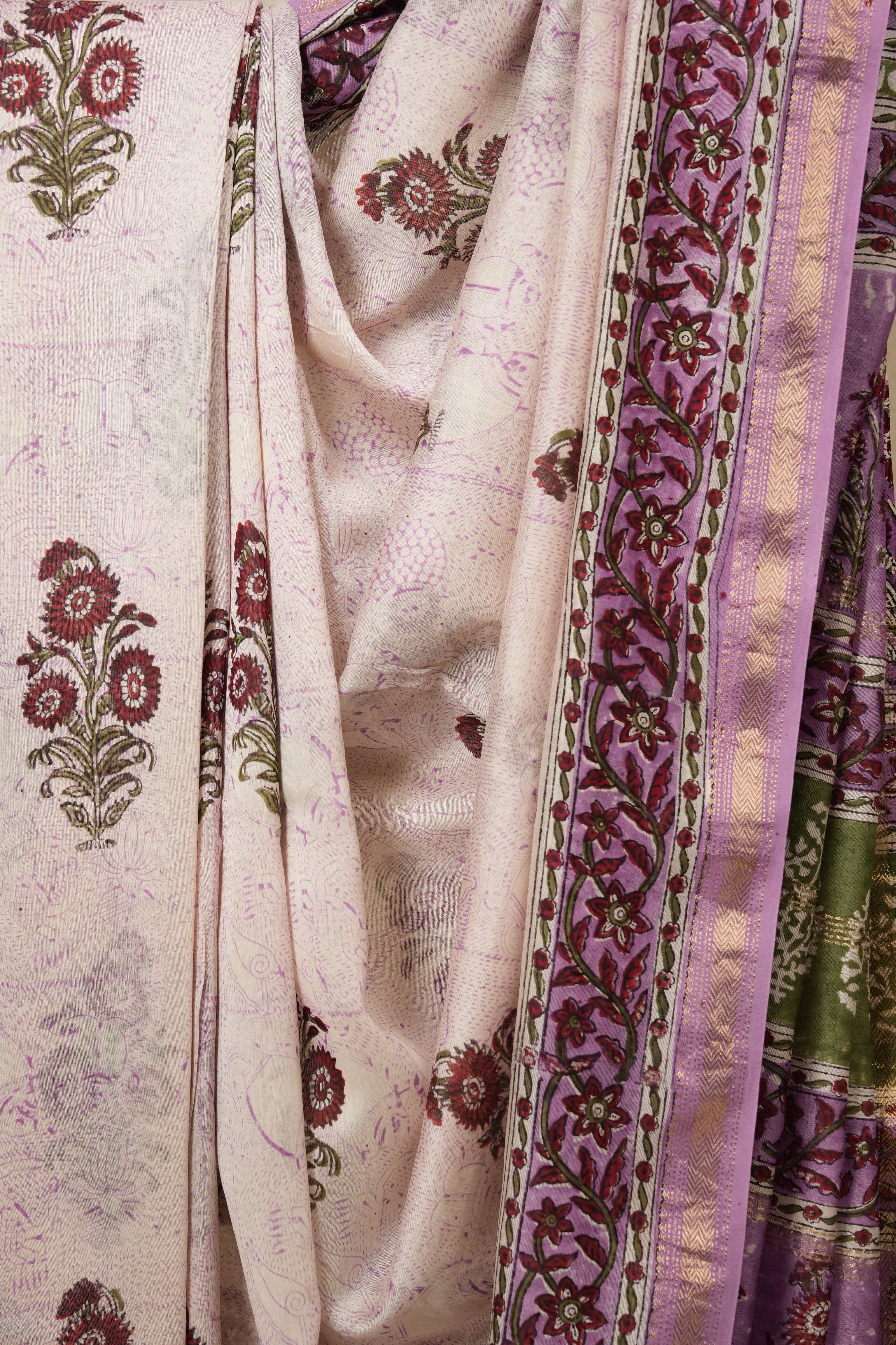 Off-White HBP Cotton Silk Saree With Maheshwari Border - SROWCSS951