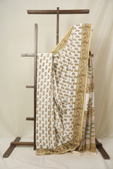 White Floral HBP Cotton Saree - SRWFCS3347