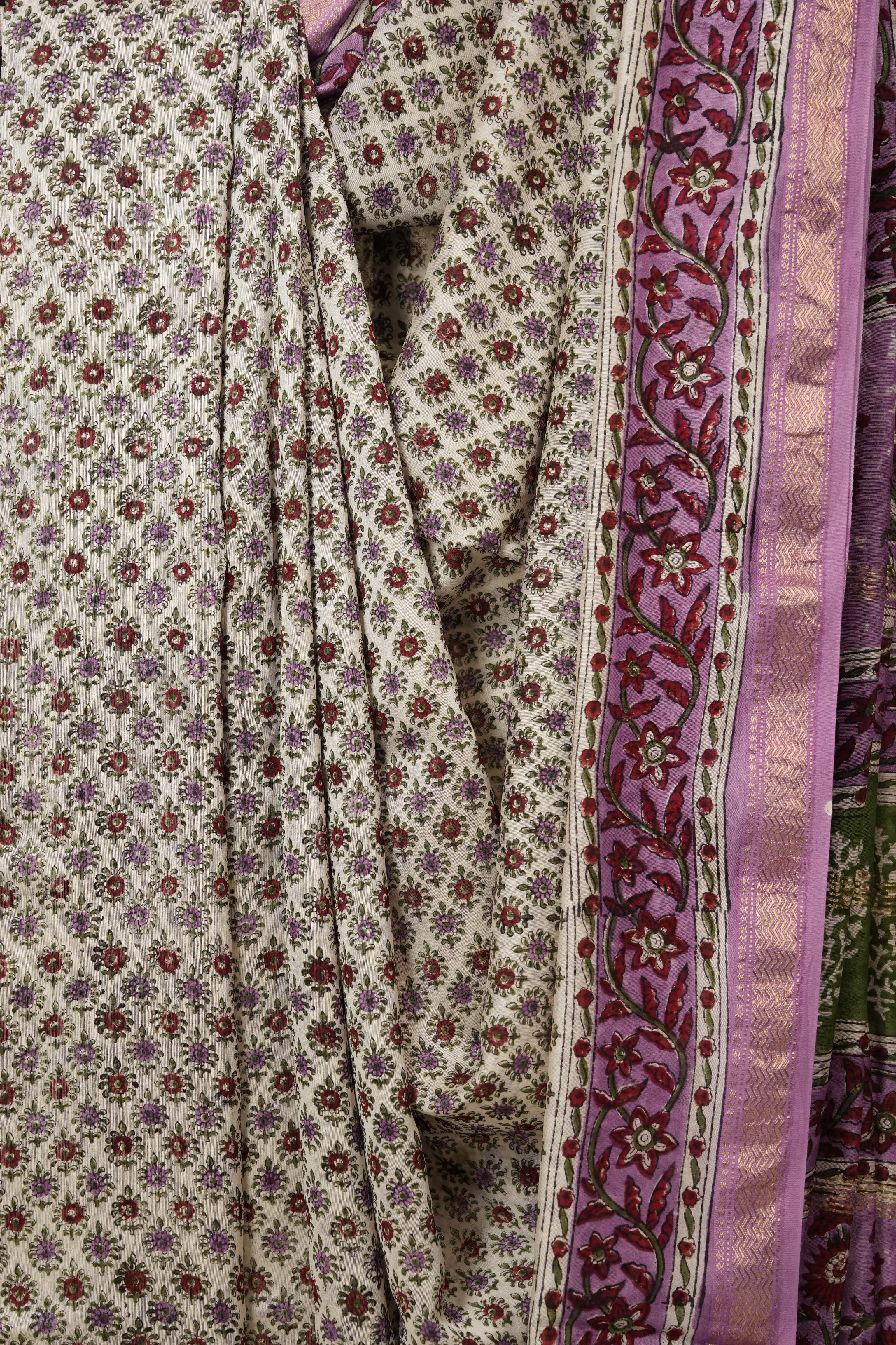 Off-White HBP Cotton Silk Saree With Maheshwari Border - SROWCSS970