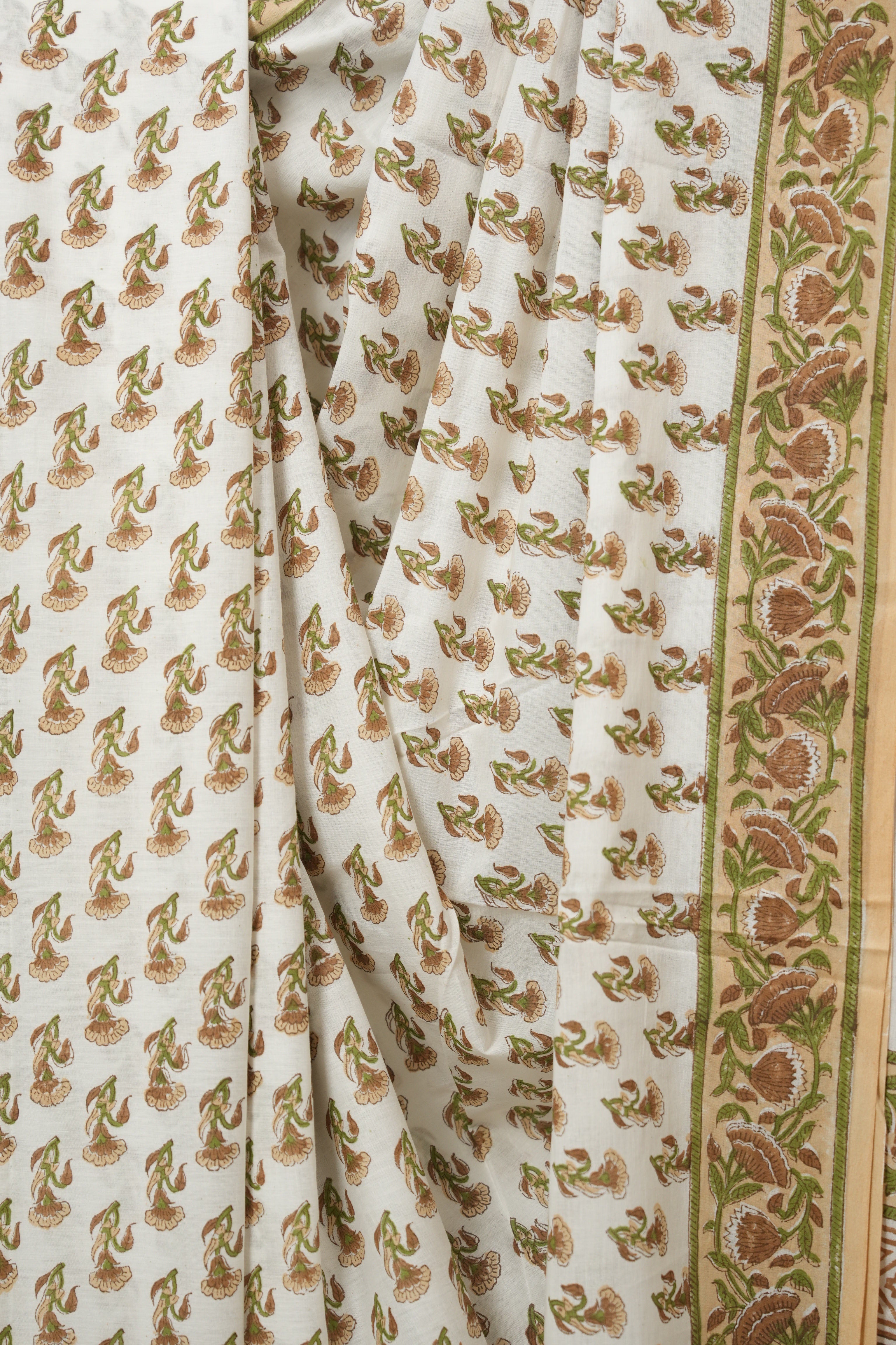 White Floral HBP Cotton Saree - SRWFCS3347