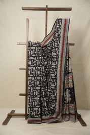 White Black HBP Cotton Saree - SRWBCS2803