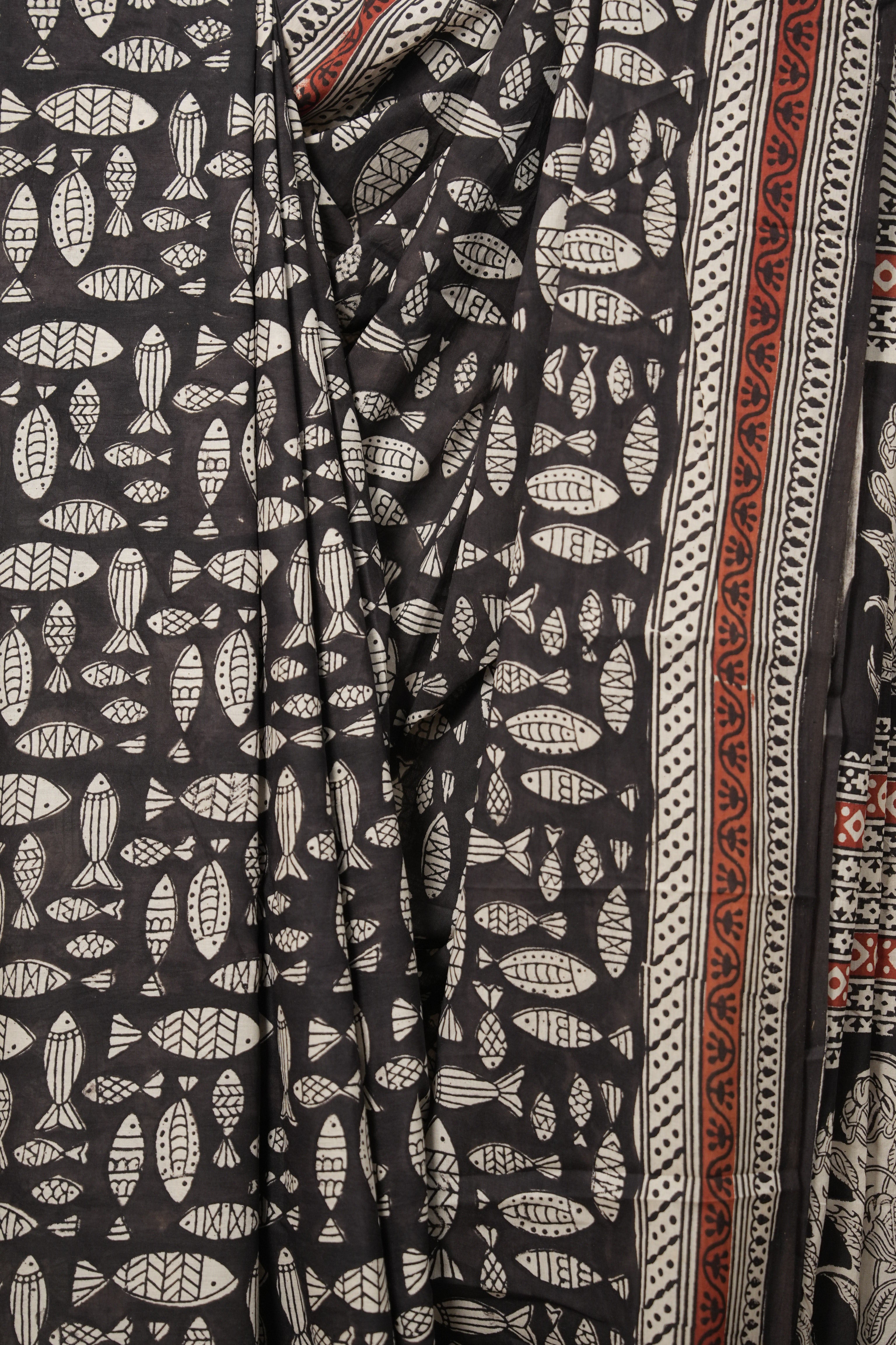 White Black HBP Cotton Saree - SRWBCS2803