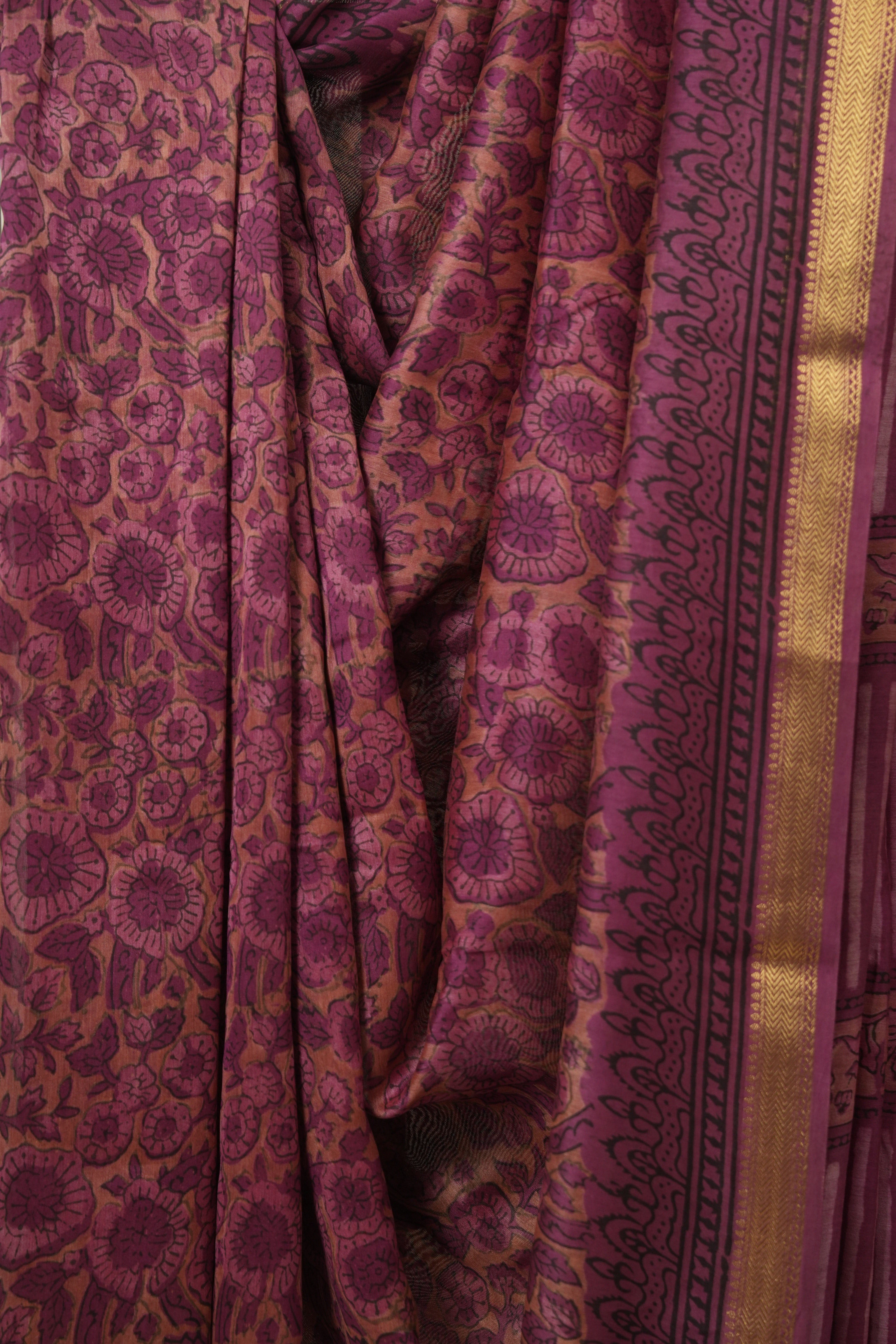 Peach HBP Cotton Silk Saree with Maheshwari Border - SRPCSS1661