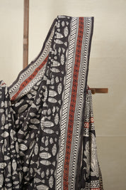 White Black HBP Cotton Saree - SRWBCS2803