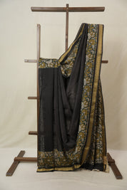 Black Cotton Silk Saree With Maheshwari Border - SRBCSS1502