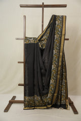 Black Cotton Silk Saree With Maheshwari Border - SRBCSS1502