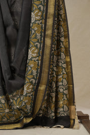 Black Cotton Silk Saree With Maheshwari Border - SRBCSS1502