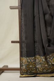Black Cotton Silk Saree With Maheshwari Border - SRBCSS1502