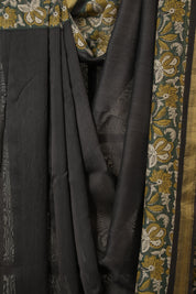 Black Cotton Silk Saree With Maheshwari Border - SRBCSS1502