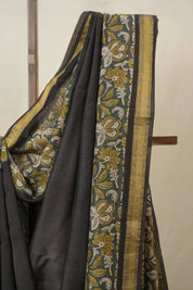 Black Cotton Silk Saree With Maheshwari Border - SRBCSS1502