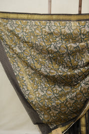 Black Cotton Silk Saree With Maheshwari Border - SRBCSS1502