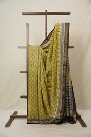 Mustard Yellow Cotton Silk Saree With Maheshwari Border - SRMYCSS1503