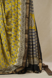 Mustard Yellow Cotton Silk Saree With Maheshwari Border - SRMYCSS1503