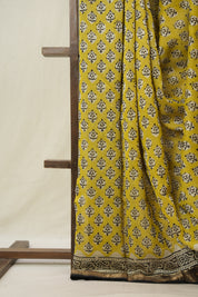 Mustard Yellow Cotton Silk Saree With Maheshwari Border - SRMYCSS1503
