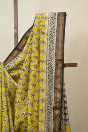 Mustard Yellow Cotton Silk Saree With Maheshwari Border - SRMYCSS1503