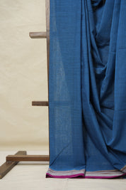 Peacock Blue Plain Cotton Ilkal Saree With Chikki Border  - SRPBCIS718