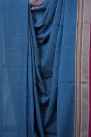Peacock Blue Plain Cotton Ilkal Saree With Chikki Border  - SRPBCIS718