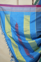 Peacock Blue Plain Cotton Ilkal Saree With Chikki Border  - SRPBCIS718