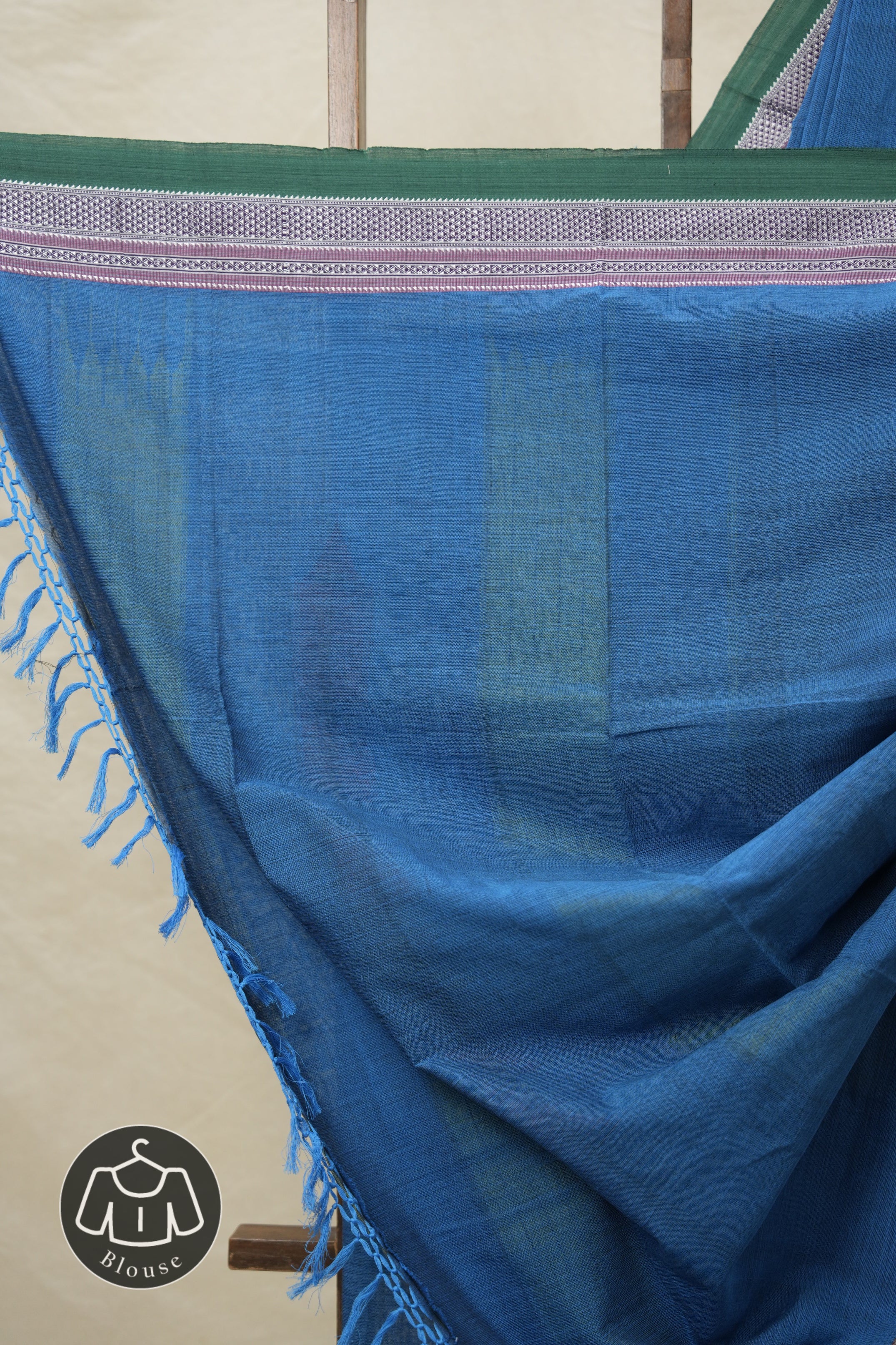 Peacock Blue Plain Cotton Ilkal Saree With Chikki Border  - SRPBCIS718