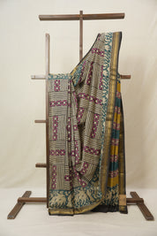 Beige Black Cotton Silk Saree With Maheshwari Border - SRBBCSS1506