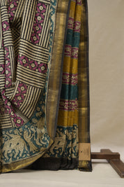 Beige Black Cotton Silk Saree With Maheshwari Border - SRBBCSS1506