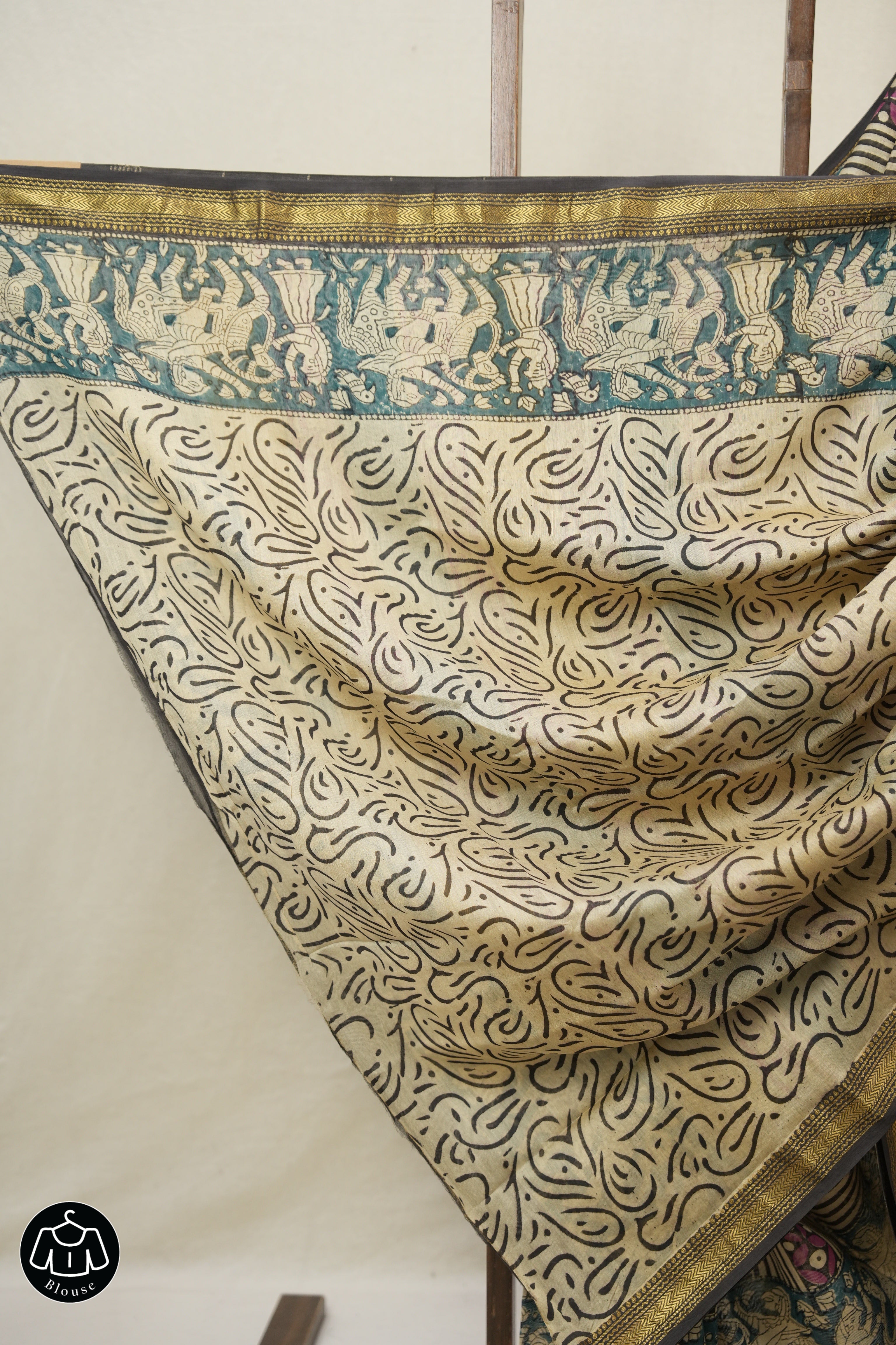 Beige Black Cotton Silk Saree With Maheshwari Border - SRBBCSS1506