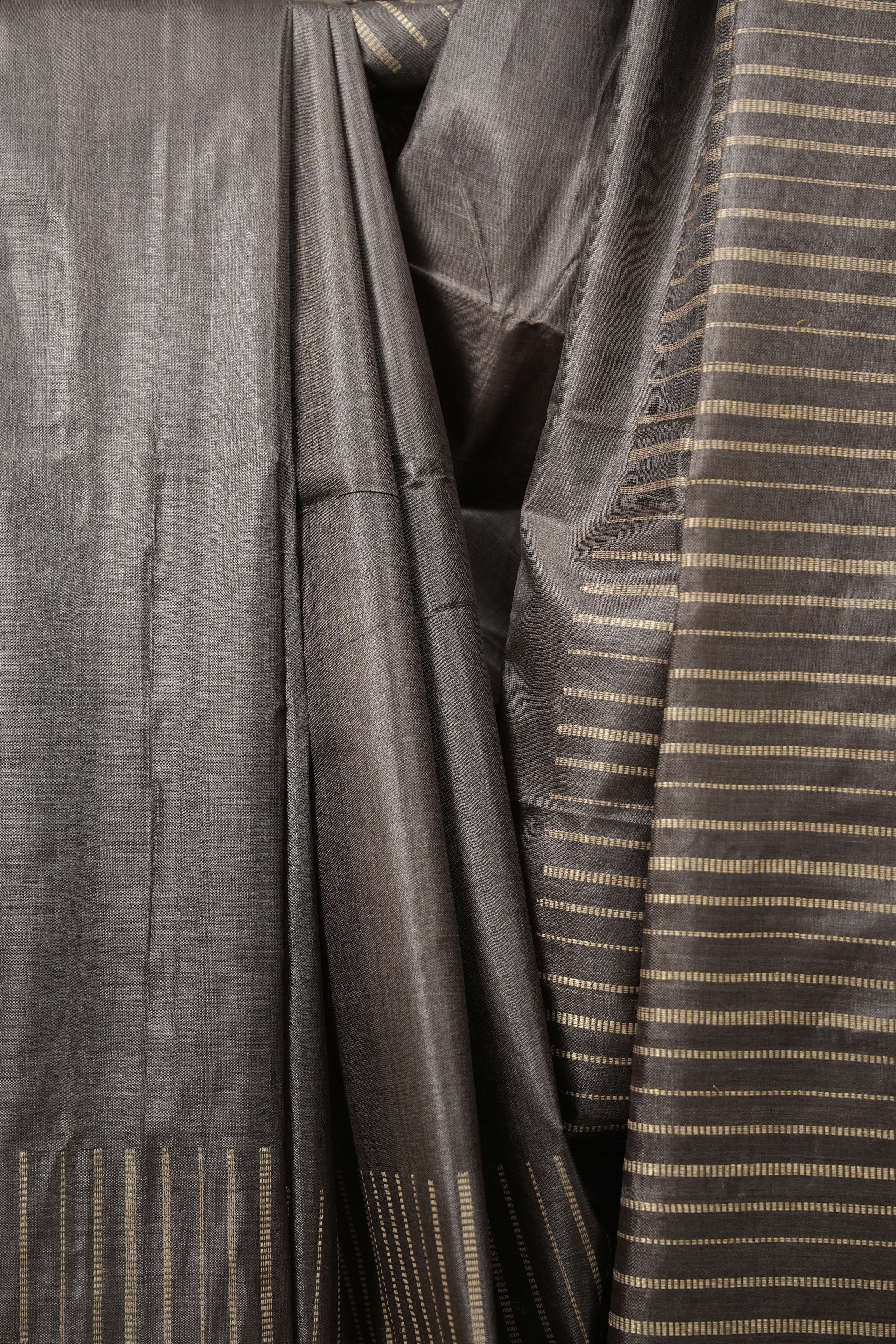 Metallic Grey Tussar Silk Saree - SRMGTSS1913