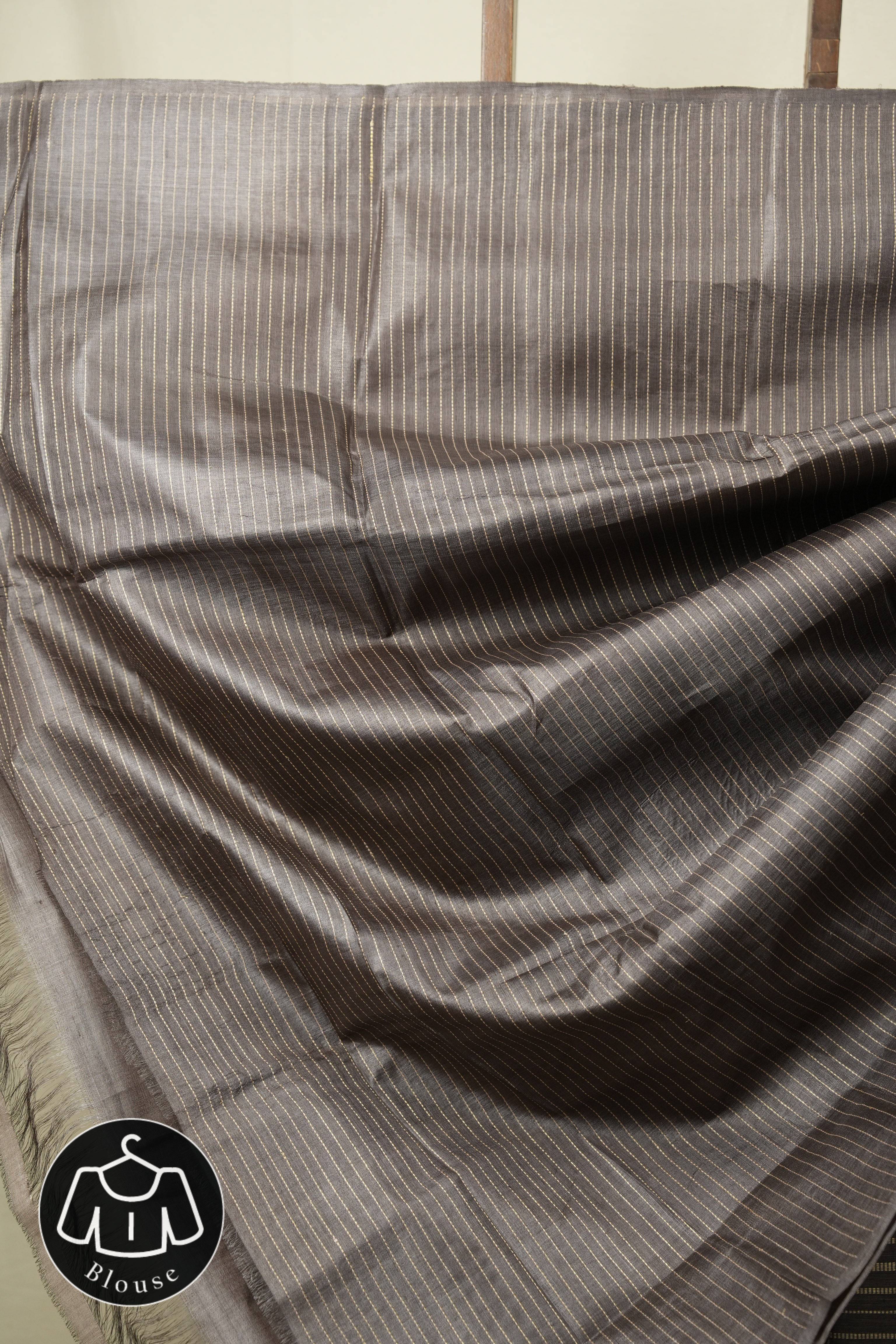 Metallic Grey Tussar Silk Saree - SRMGTSS1913