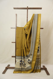 Olive Cotton Silk Saree With Maheshwari Border - SROCSS1507
