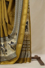 Olive Cotton Silk Saree With Maheshwari Border - SROCSS1507