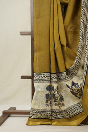 Olive Cotton Silk Saree With Maheshwari Border - SROCSS1507