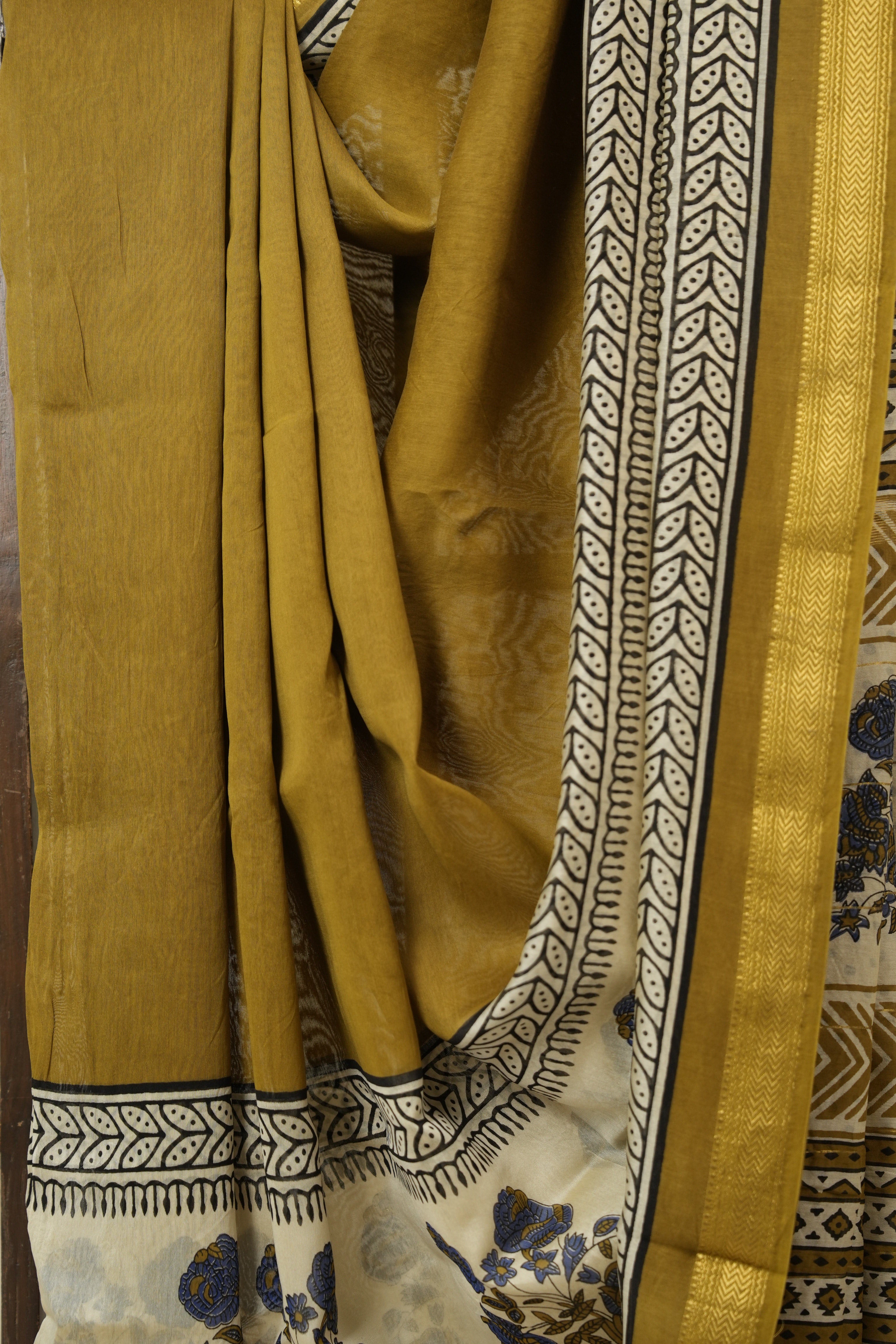 Olive Cotton Silk Saree With Maheshwari Border - SROCSS1507