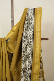 Olive Cotton Silk Saree With Maheshwari Border - SROCSS1507
