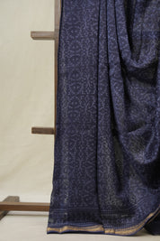 Navy Blue Cotton Silk Saree With Maheshwari Border - SRNBCSS1500