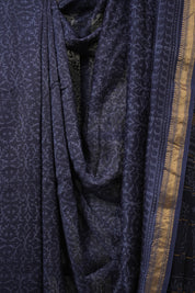 Navy Blue Cotton Silk Saree With Maheshwari Border - SRNBCSS1500