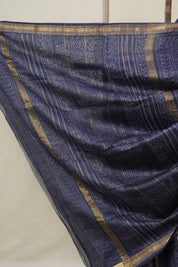 Navy Blue Cotton Silk Saree With Maheshwari Border - SRNBCSS1500