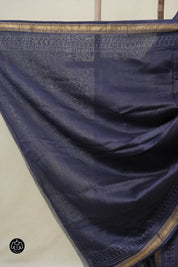 Navy Blue Cotton Silk Saree With Maheshwari Border - SRNBCSS1500