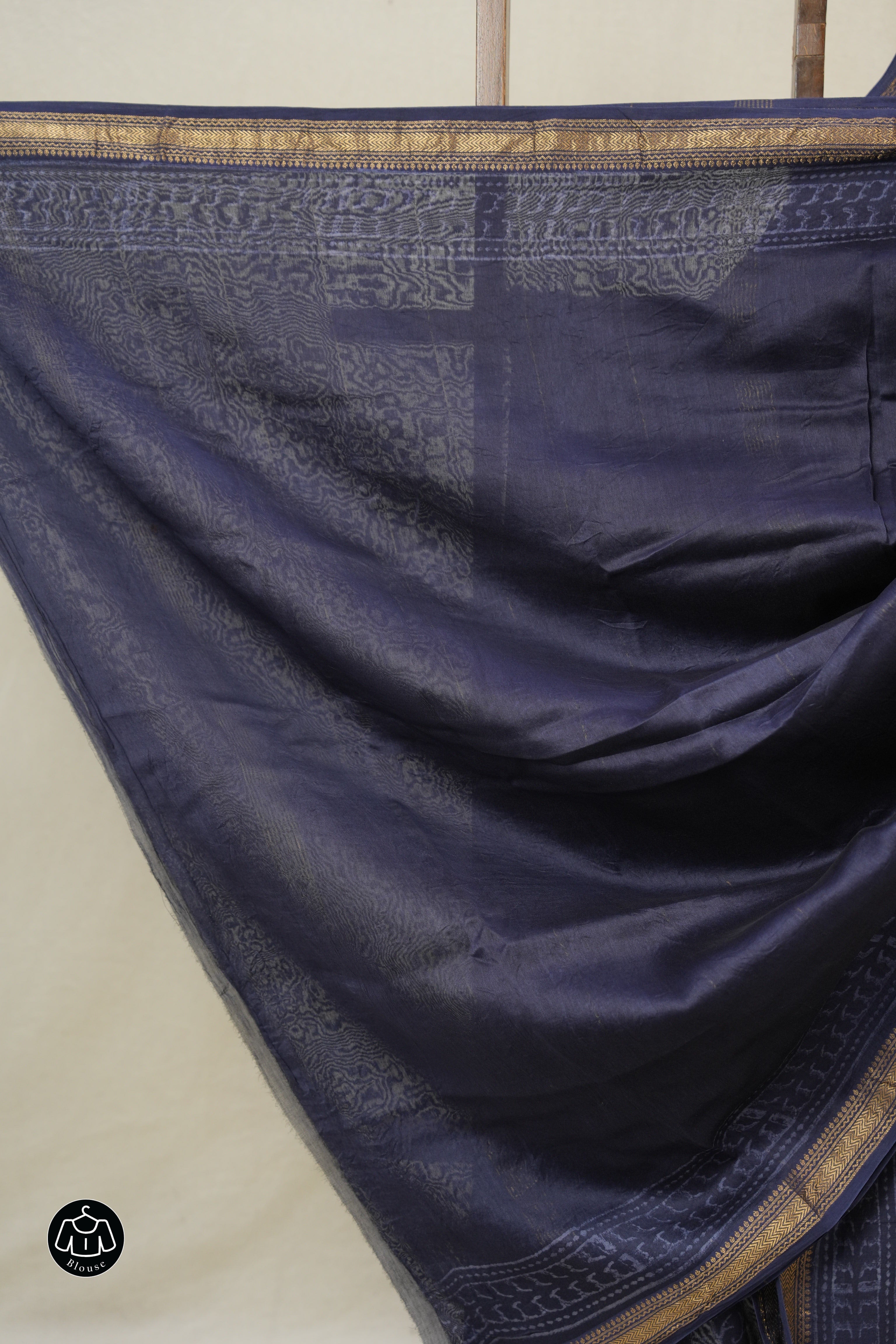 Navy Blue Cotton Silk Saree With Maheshwari Border - SRNBCSS1500