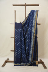 Blue Cotton Silk Saree With Maheshwari Border - SRBCSS1491