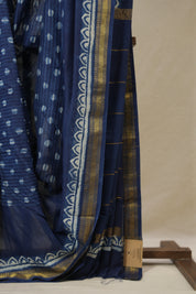 Blue Cotton Silk Saree With Maheshwari Border - SRBCSS1491