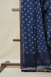 Blue Cotton Silk Saree With Maheshwari Border - SRBCSS1491