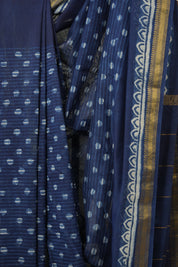 Blue Cotton Silk Saree With Maheshwari Border - SRBCSS1491