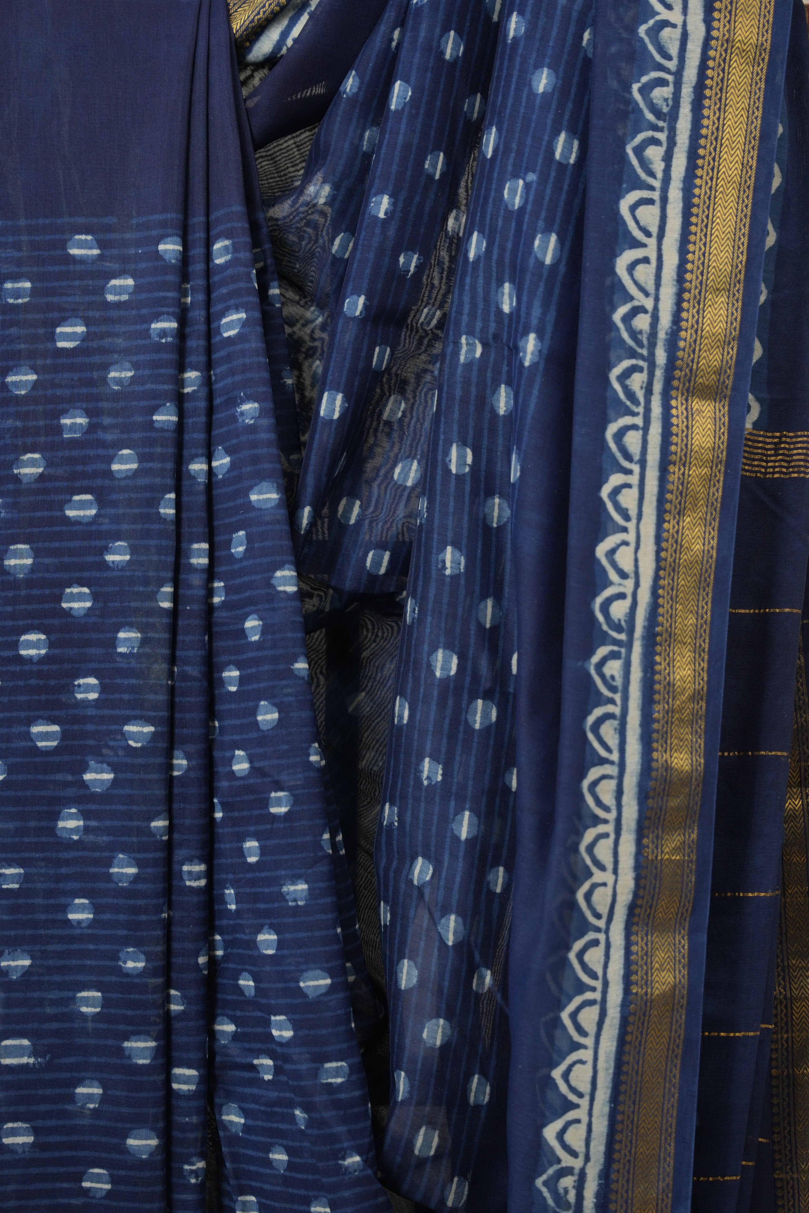 Blue Cotton Silk Saree With Maheshwari Border - SRBCSS1491