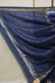 Blue Cotton Silk Saree With Maheshwari Border - SRBCSS1491