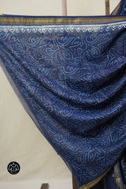 Blue Cotton Silk Saree With Maheshwari Border - SRBCSS1491